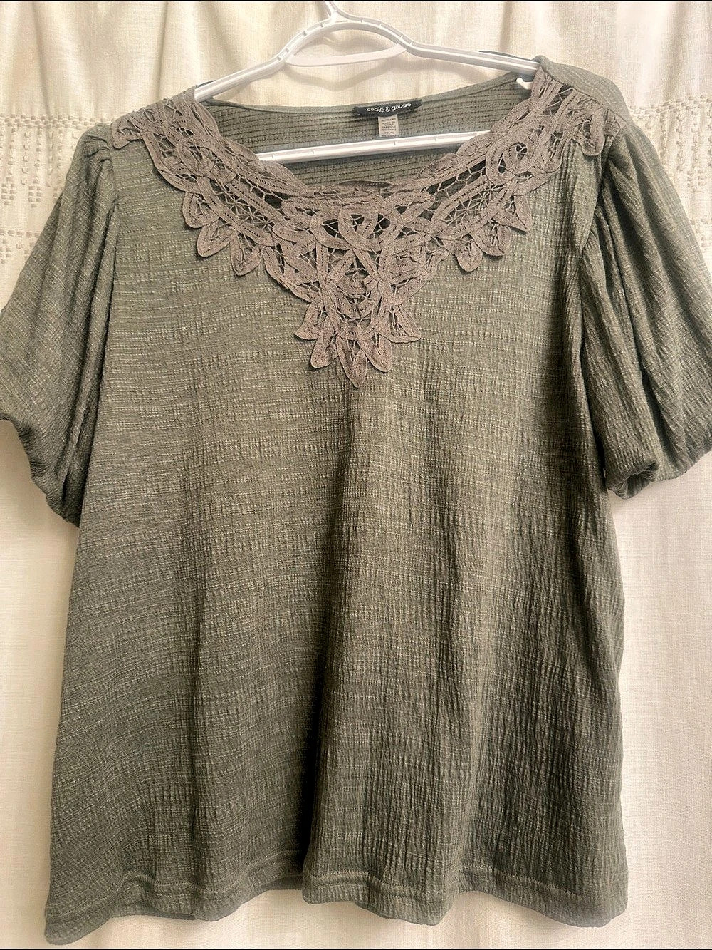 Cable & Gauge pattern Neck Tunic in Green Size XL Like New
